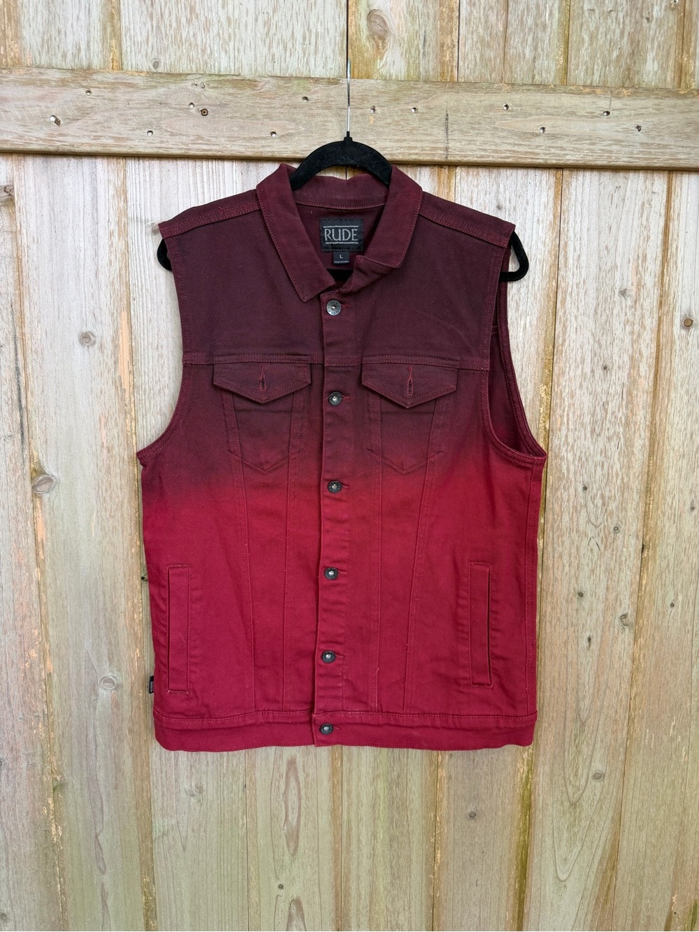 RUDE Ombre Maroon to Red Sleeveless Denim Vest